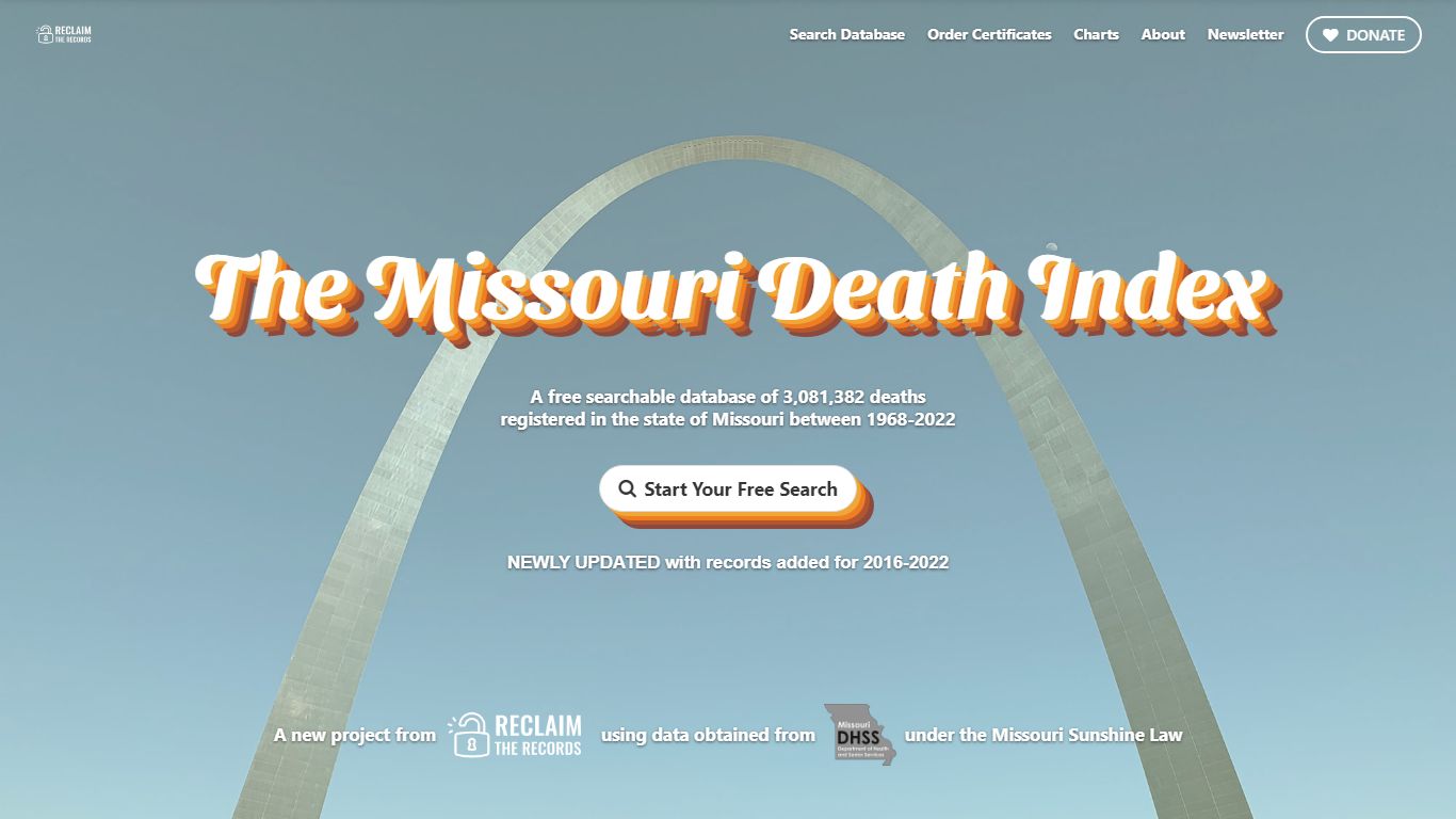 The Missouri Death Index // Free searchable database of 3,081,382 ...